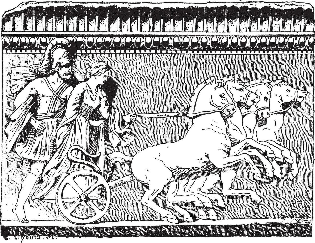 das Rückkehr von Helen auf Quadriga Jahrgang Gravur vektor