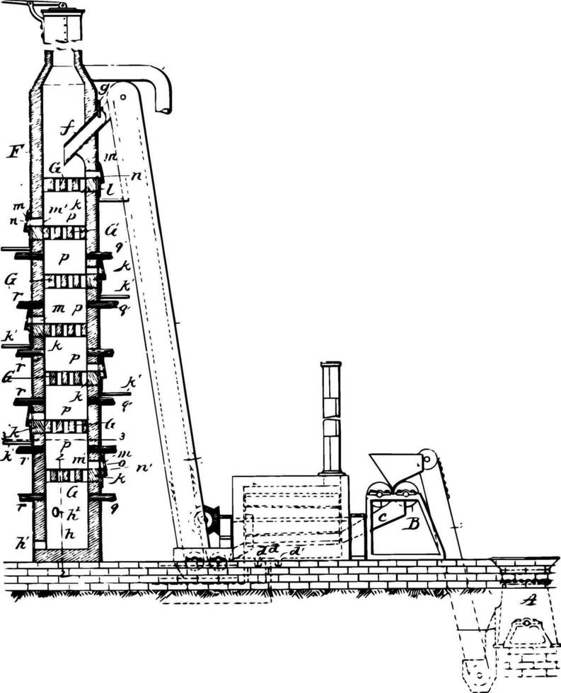 gris järn tillverkning anordning, årgång illustration. vektor