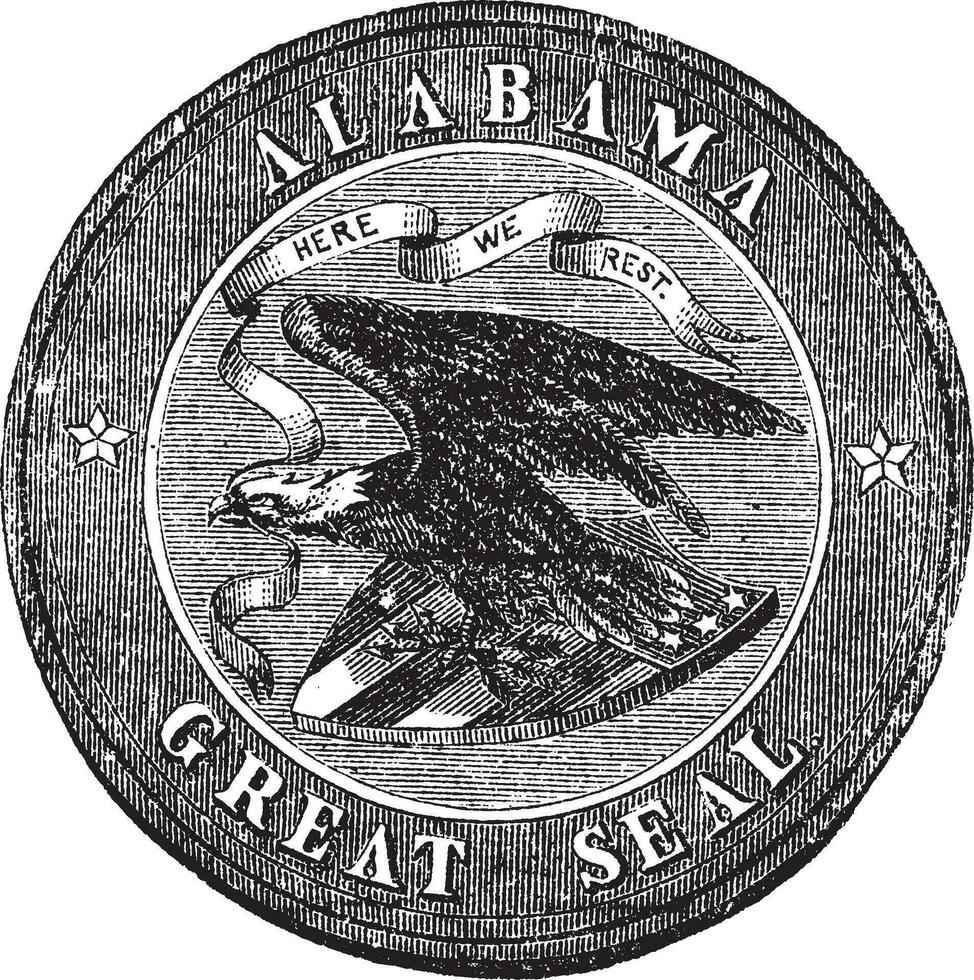 das großartig Siegel von das Zustand von Alabama Jahrgang Gravur. vektor