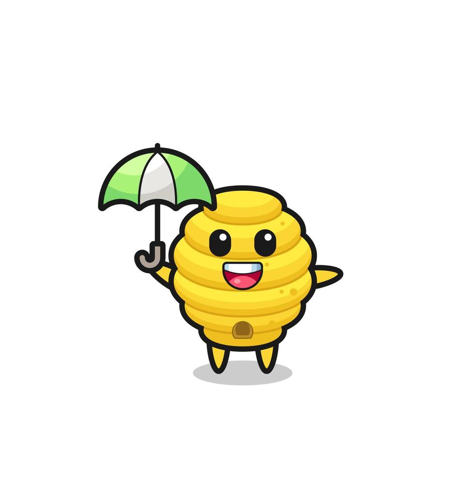 söt bikupa illustration som håller ett paraply vektor