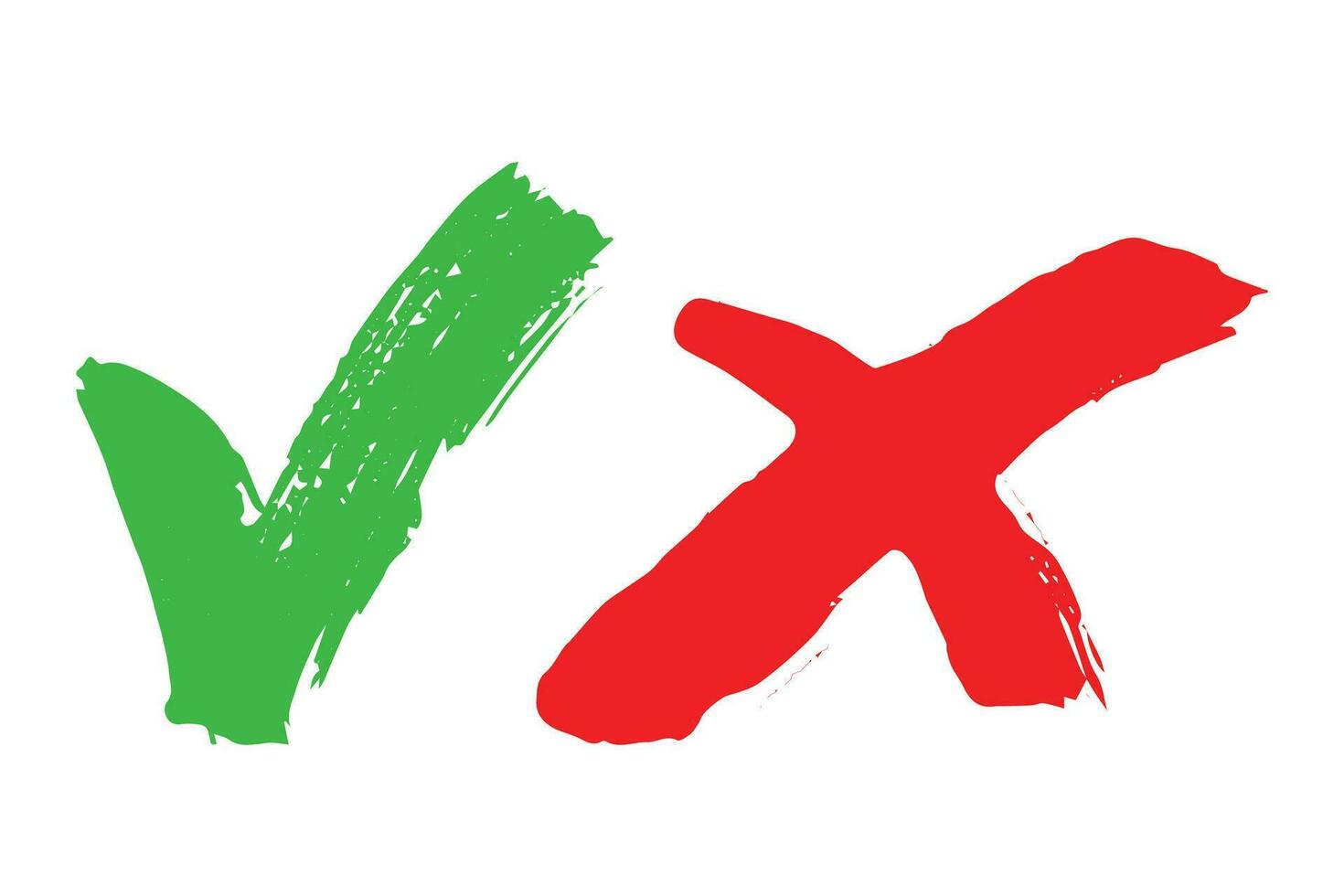 Hand gezeichnet Grün prüfen Kennzeichen und rot Kreuz Kennzeichen Marker richtig und falsch Zeichen Clip Art Wählen Gekritzel vektor