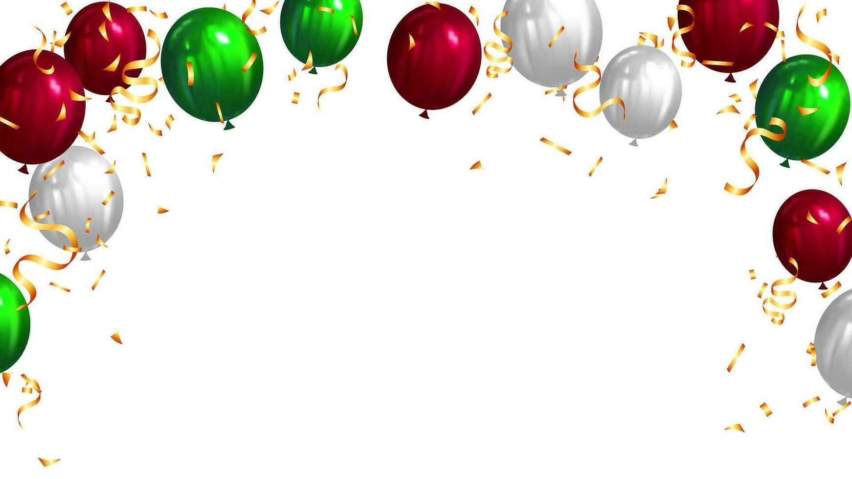 realistisch Luftballons mit realistisch Luftballons und Konfetti zum Gruß fröhlich Weihnachten und glücklich Neu Jahr vektor