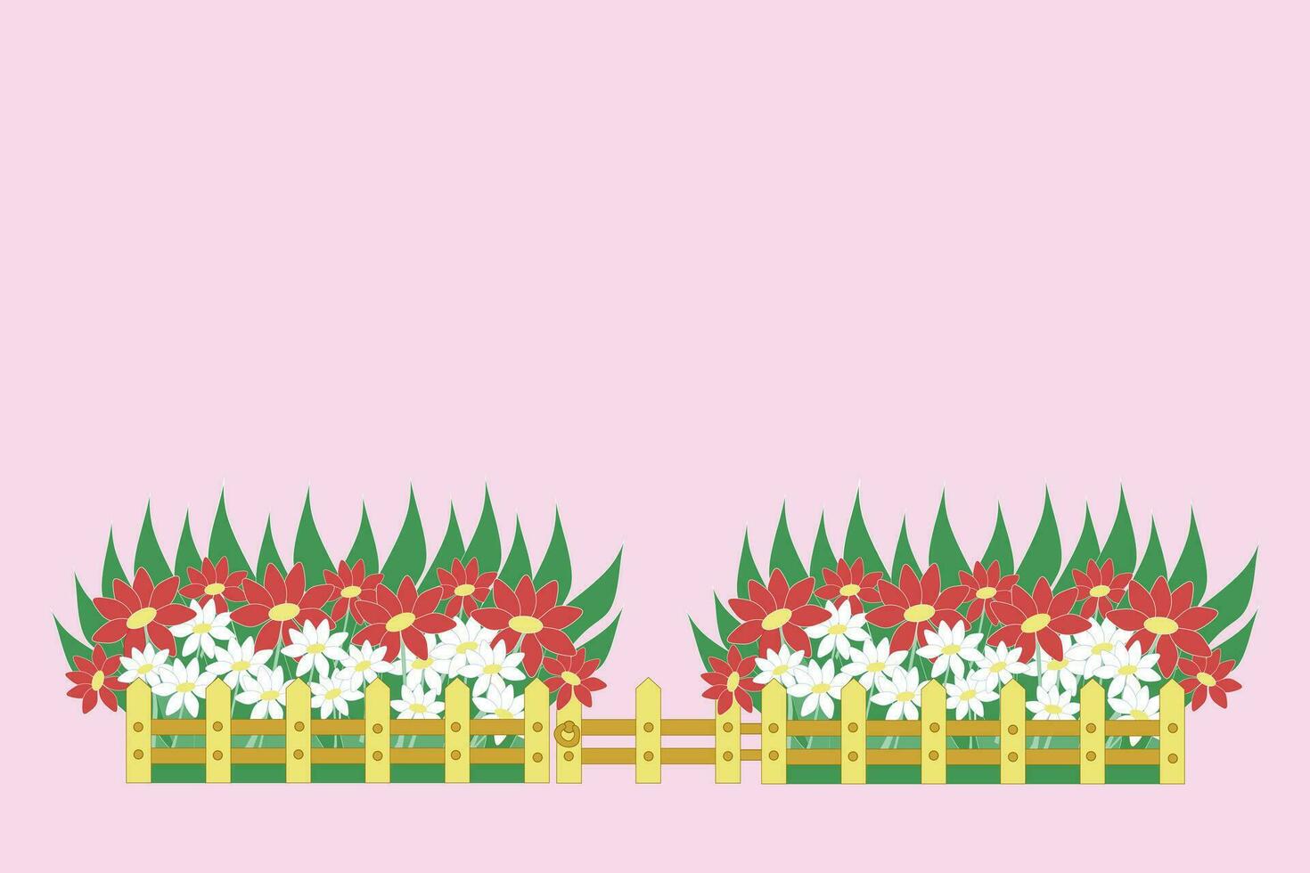lila Hintergrund Blume Garten mit ein niedrig hölzern Zaun und ein Tor vektor