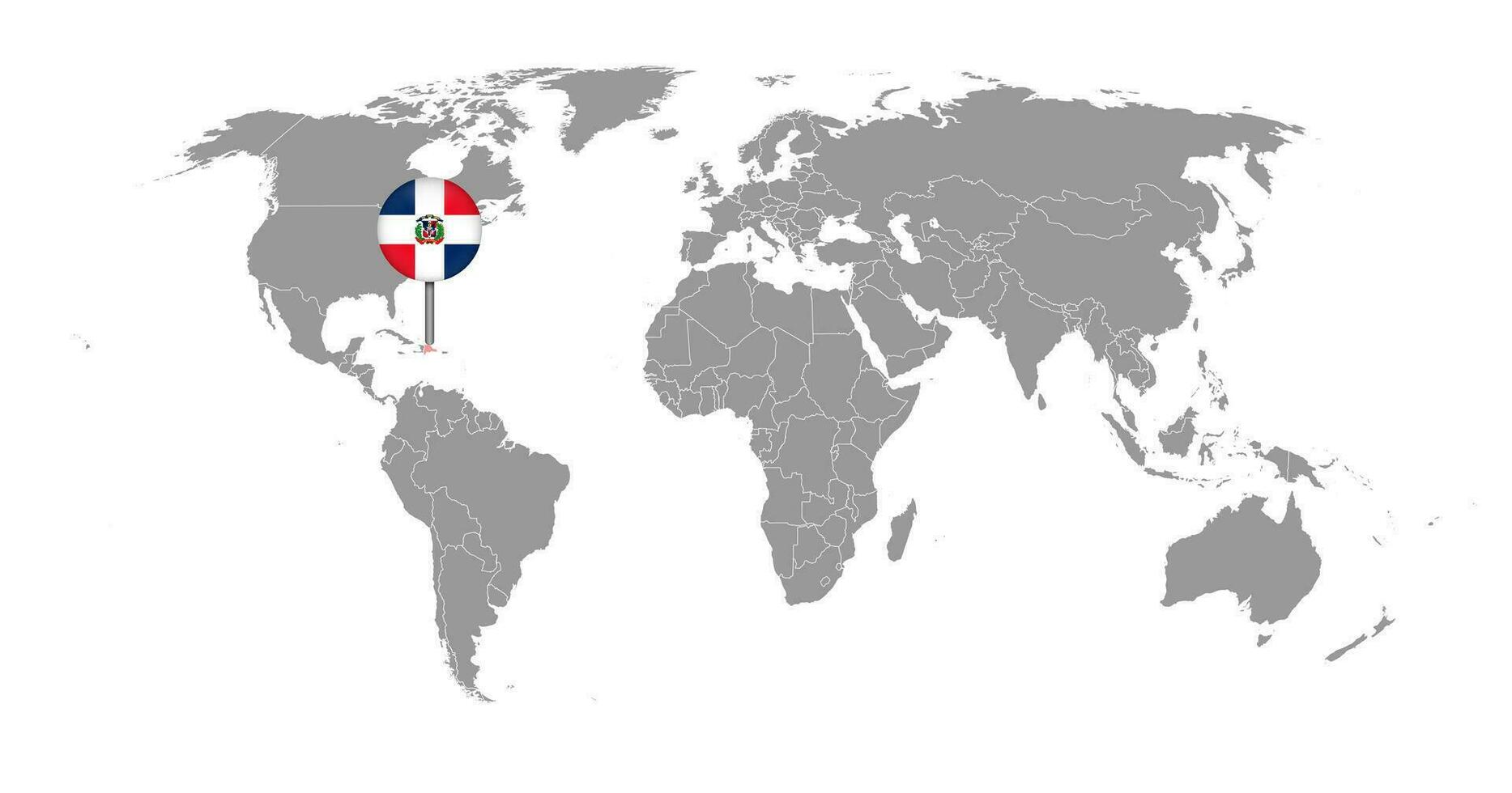 nålkarta med den dominikanska republikens flagga på världskartan. vektor illustration.