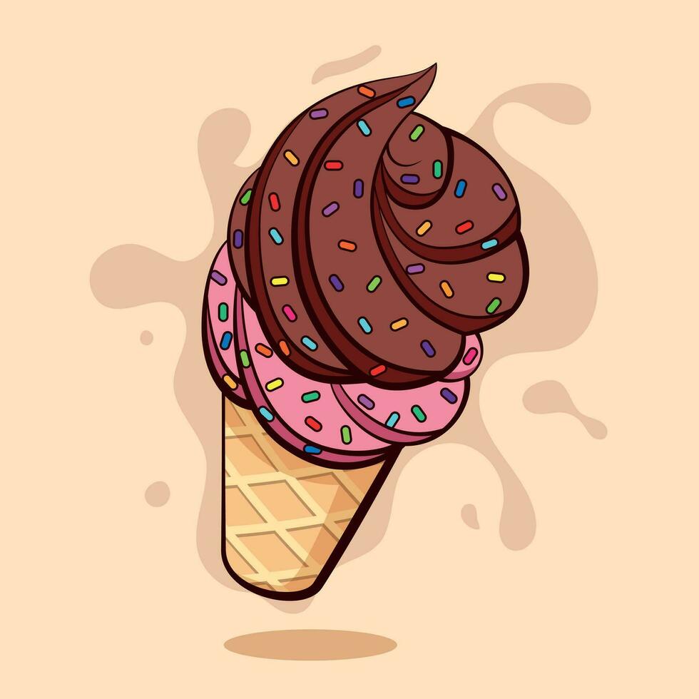 Erdbeere und Schokolade Eis Sahne mit Sträusel im Vektor Illustration