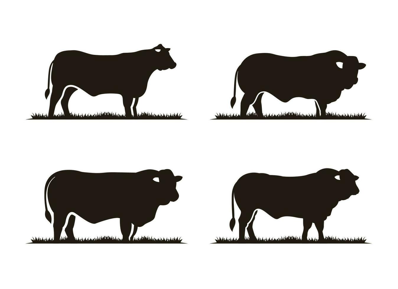 limousin nötkreatur angus och gräs silhuett logotyp design vektor