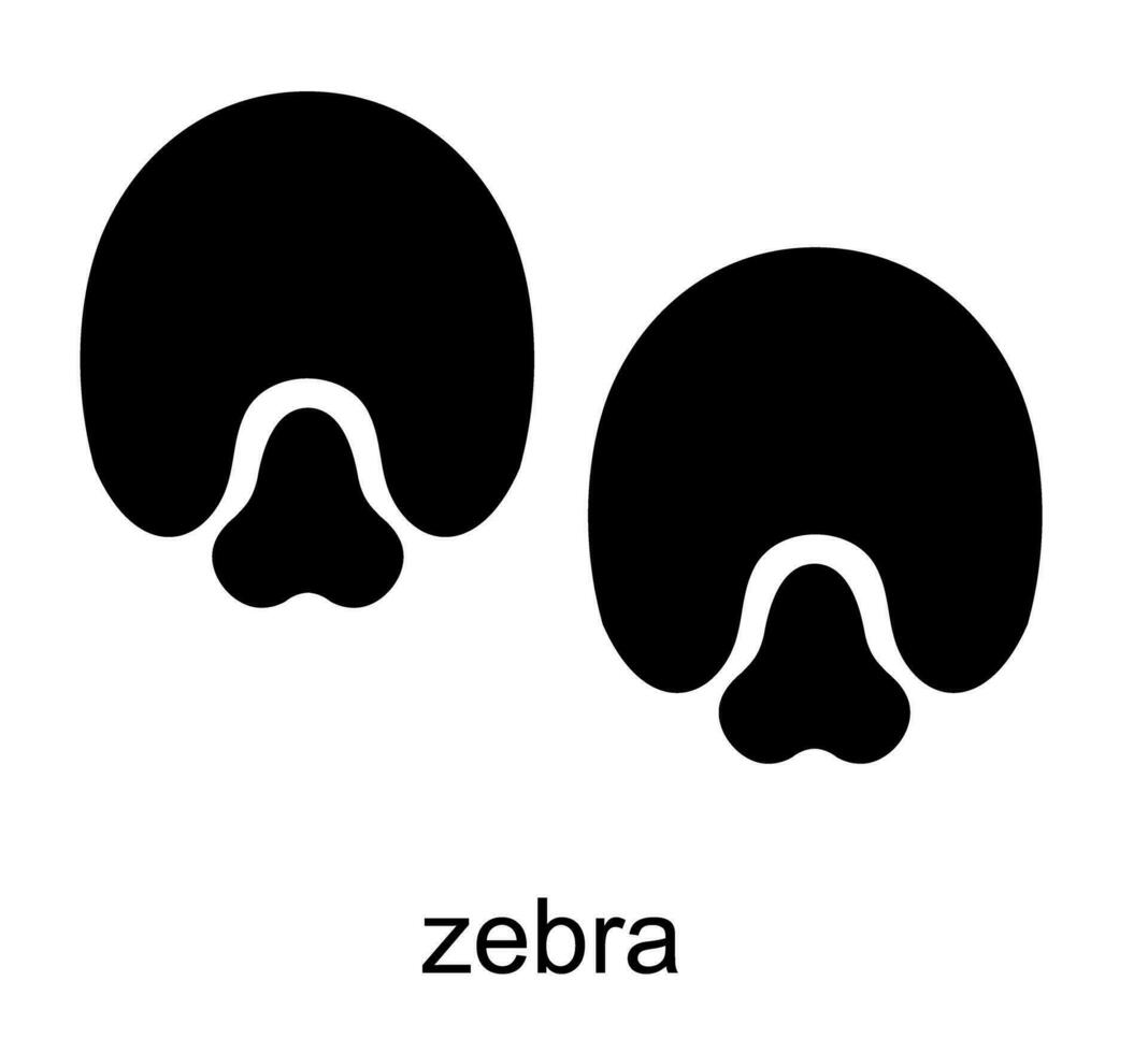 Zebra Fußabdruck. Zebra Schiene. Huftier- Tier Fußspuren. Säugetier Tier. schwarz Silhouette Design. Vektor