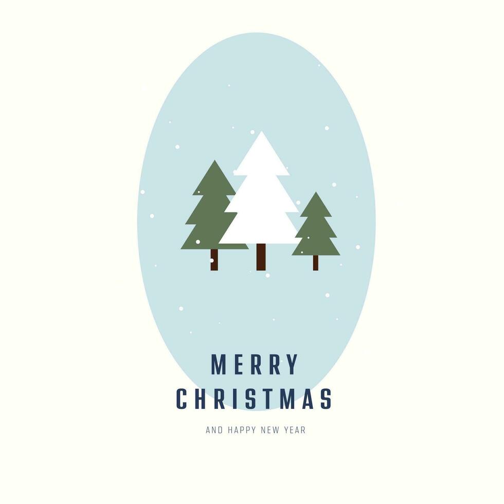glad jul social media posta med gran träd under snöfall vektor design mall