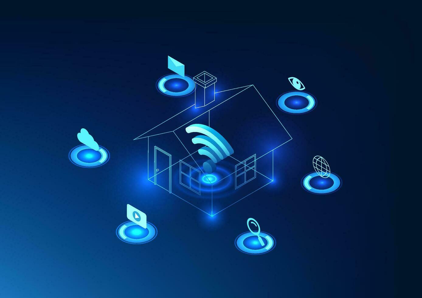 Internet von Dinge Technologie das W-lan Symbol ist im das Haus. verweist zu das Netzwerk Verbindung von elektronisch Geräte zu das Wolke System und das Internet. Vektor Hintergrund Bild