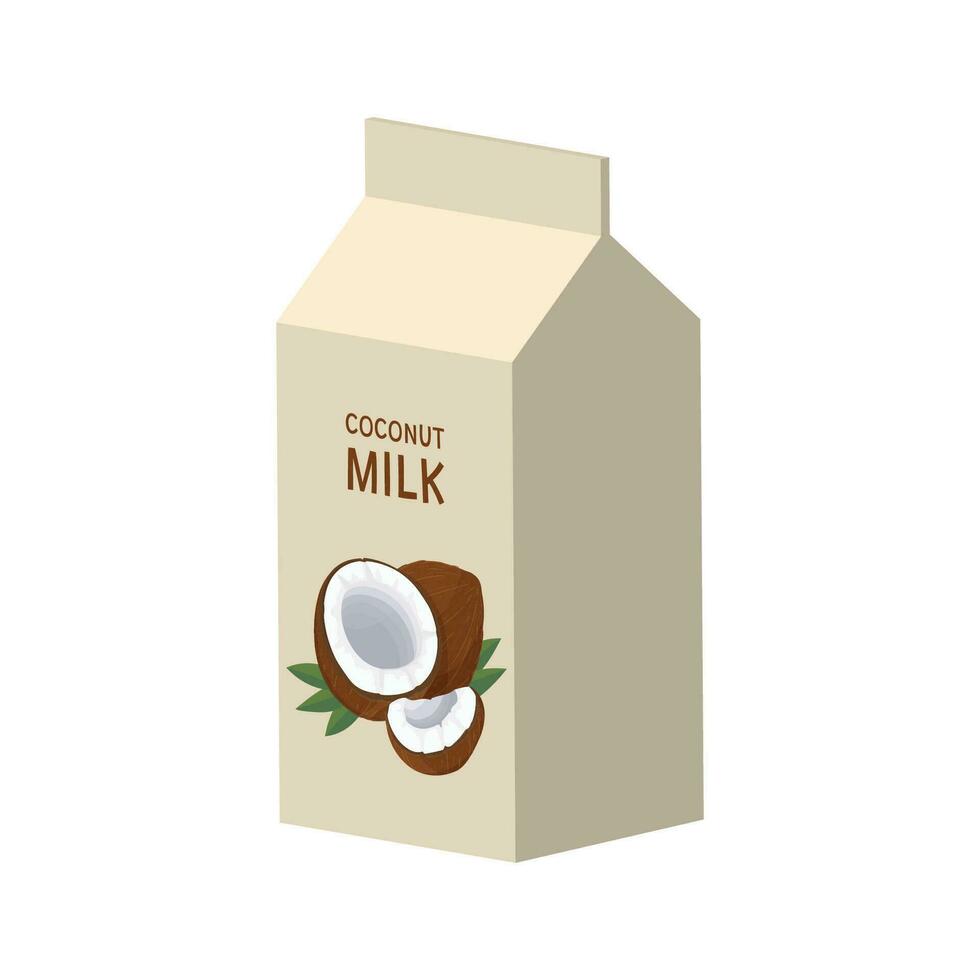Kokosnuss Milch Kasten, Aufkleber oder Symbol. klein Tetra pak Kokosnuss Produkte vektor