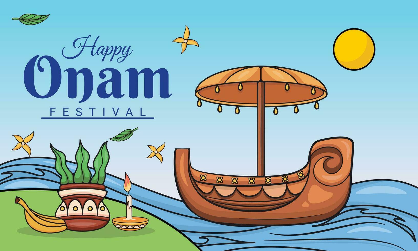 Boot Illustration Banner auf das Fluss zu feiern Onam Tag. vektor