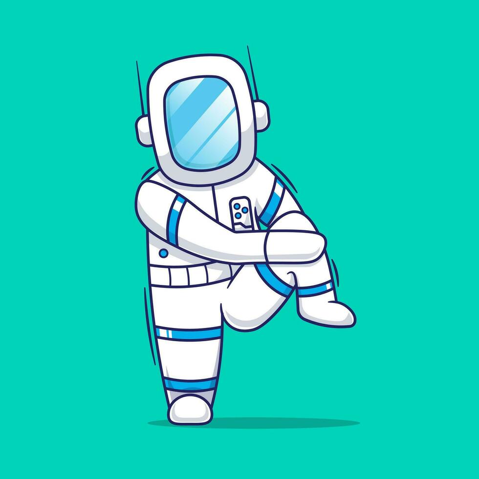 platt tecknad serie vektor av stretching astronaut illustration. vetenskap teknologi element uppsättning.