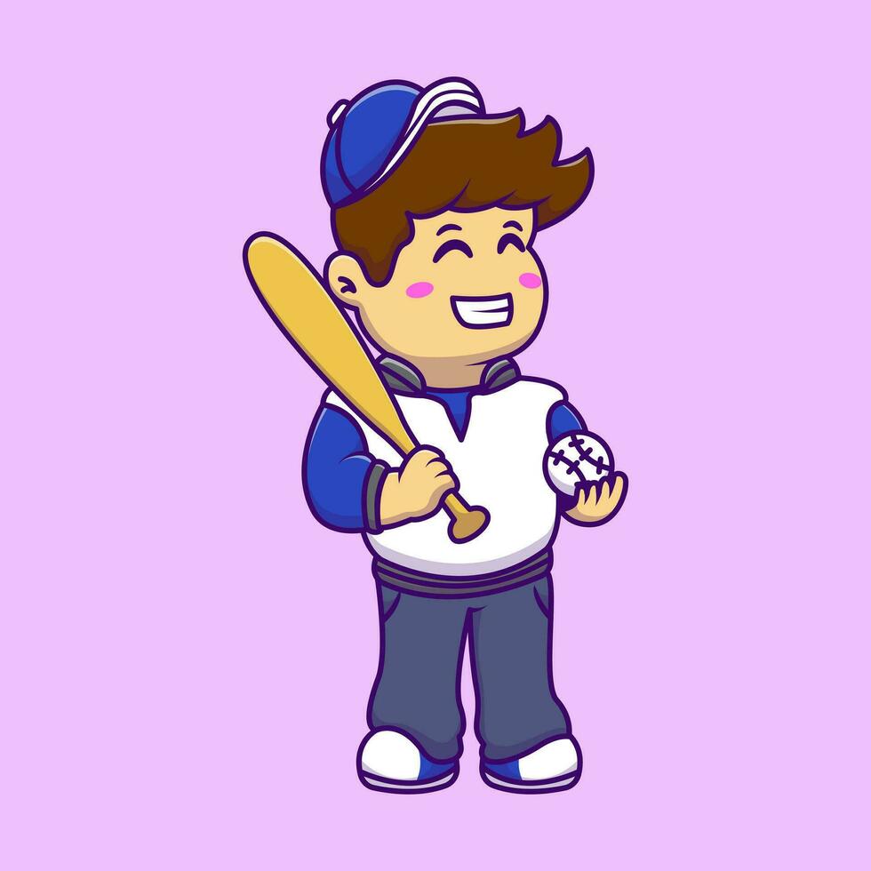 söt baseboll pojke innehav pinne tecknad serie vektor ikoner illustration. platt tecknad serie begrepp. lämplig för några kreativ projekt.