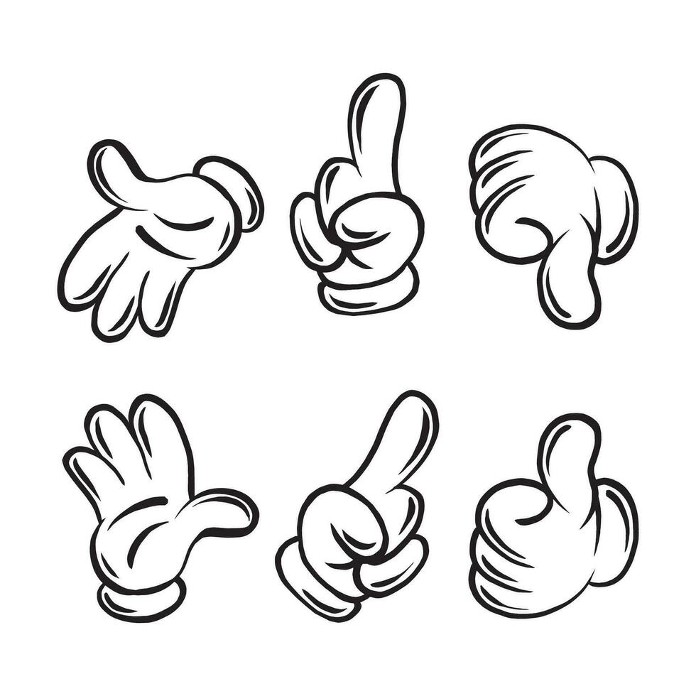 tecknad serie hand handskar gest vektor uppsättning illustration