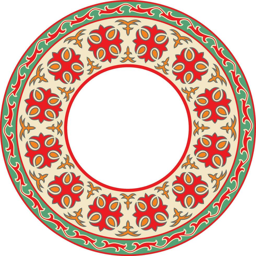 Vektor farbig runden kazakh National Ornament. ethnisch Muster von das Völker von das großartig Steppe, Mongolen, Kirgisen, Kalmücken, .burjaten. Kreis, Rahmen Rand