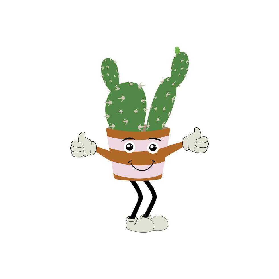 Karikatur Kaktus Pflanze im ein Topf Charakter Maskottchen im schwarz Sonnenbrille, Karikatur Zeichen Aufkleber. stachelig Pflanze im anders Posen, Aktionen und mit Gesicht Ausdrücke vektor