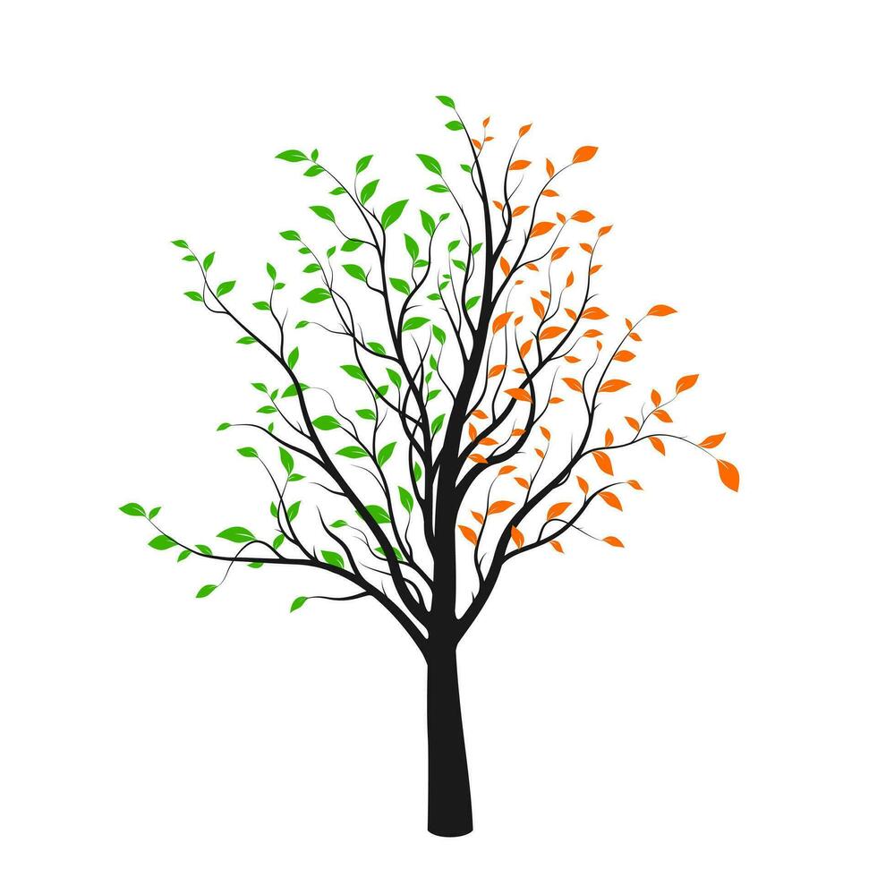 abstrakt träd silhuett med grön och röd löv isolerat på vit bakgrund. vibrerande träd logotyp. vektor illustration
