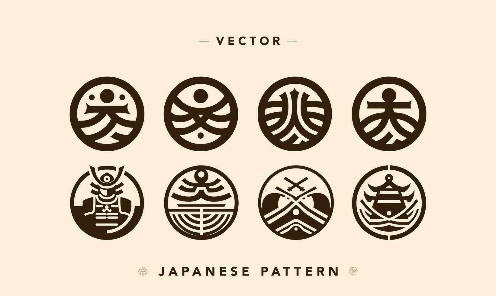 traditionell japanisch Symbole und Krieger Vektor einstellen