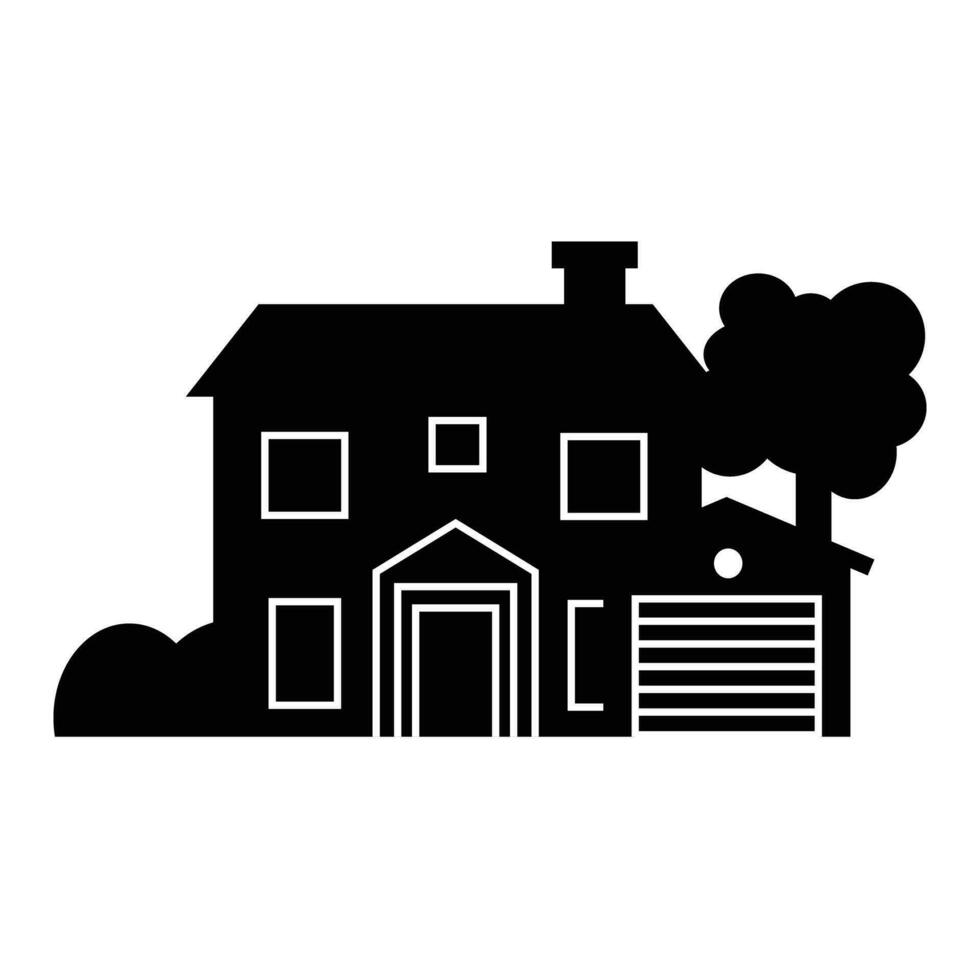 Haus mit Garage Symbol Über Weiß Hintergrund, Silhouette Stil, Vektor Illustration. draussen Design von Haus im schwarz Farbe