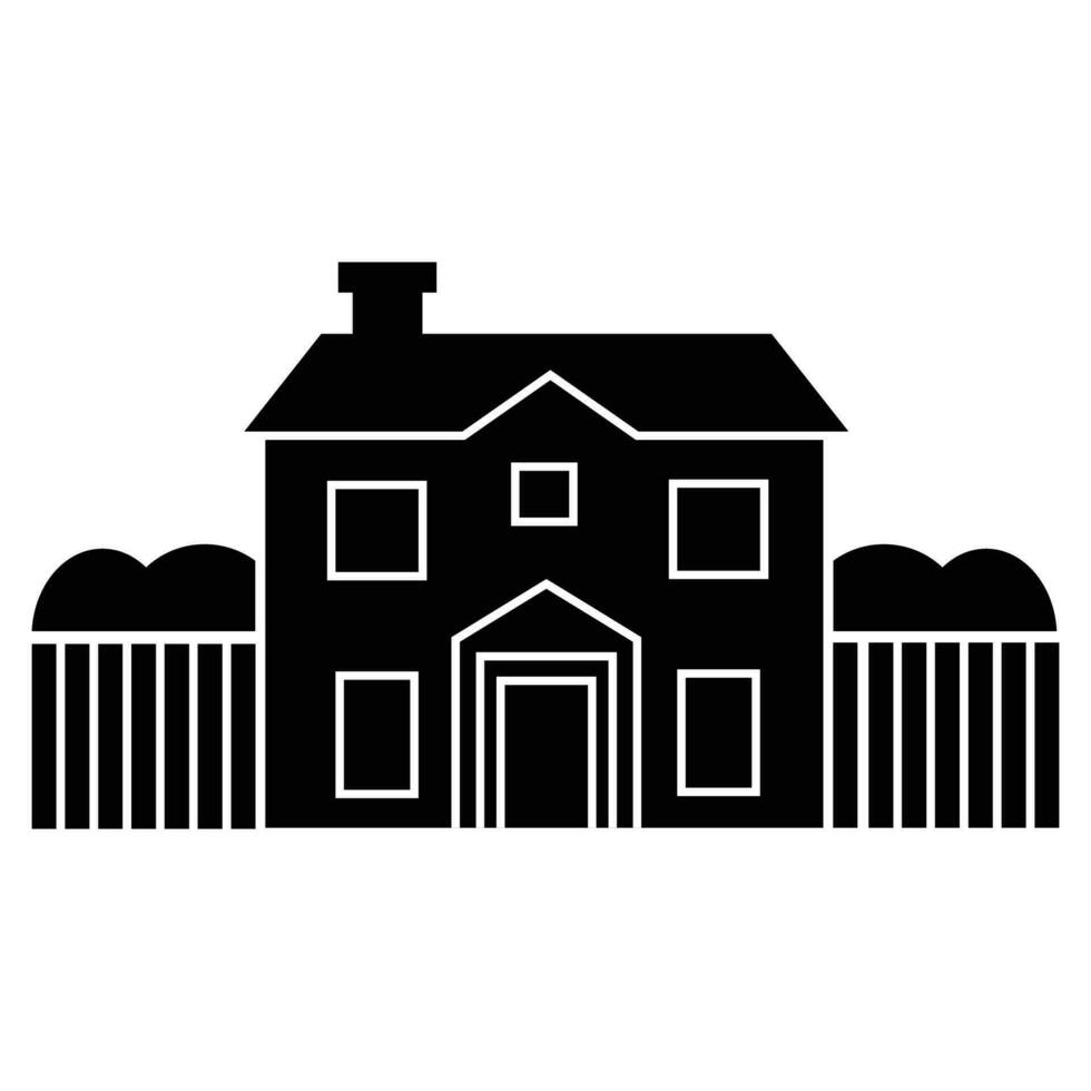 hus med staket isolerat ikon vektor illustration design svart och vit silhuett. utomhus- design av hus i svart Färg