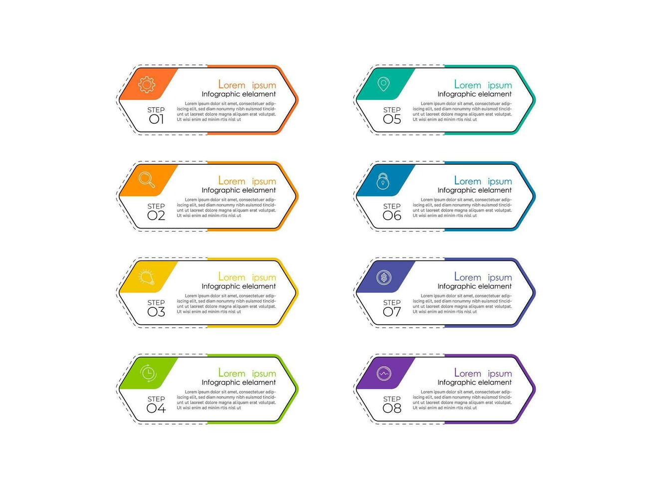 modern infographic affärsdesign med 8 alternativ koncept, delar, steg eller processer kan användas för arbetsflöde layout, diagram, antal alternativ, webbdesign. infografiskt element. vektor