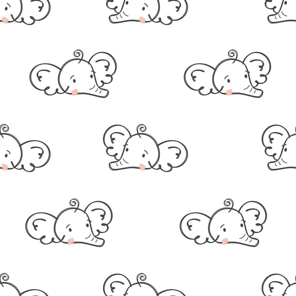 nahtlos Vektor Muster. süß Elefant Gesichter im Gekritzel Stil. Hand gezeichnet Zeichnung