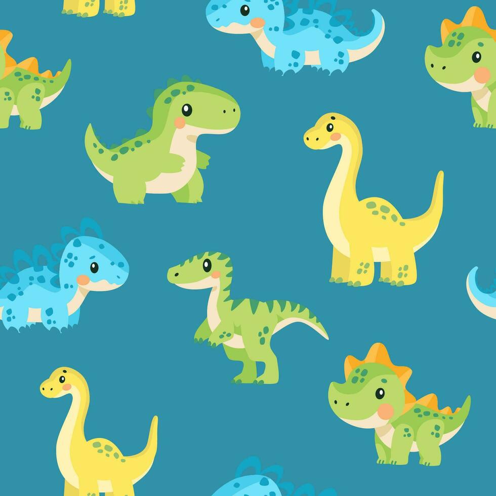 hell Vektor nahtlos Muster. süß Dinosaurier. Muster zum Baby Kleidung, Textilien, Windeln und Stoffe.