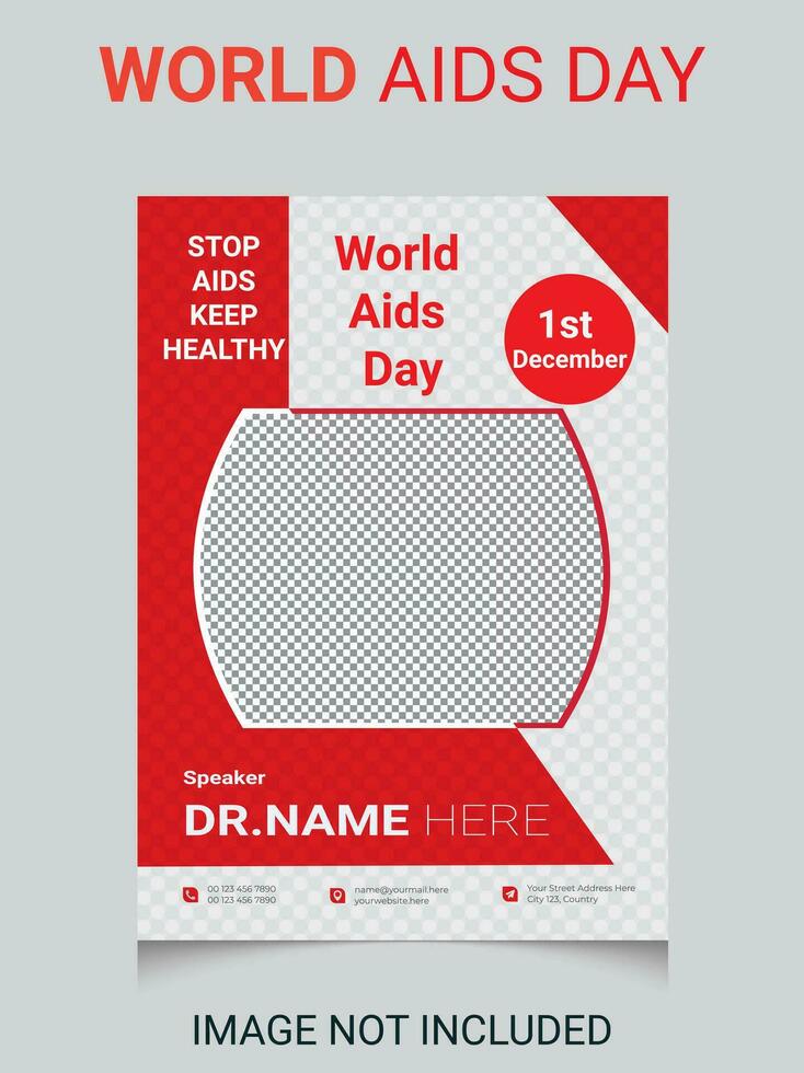 värld AIDS dag medvetenhet band och de text på röd bakgrund. sjukvård och medicin begrepp. vektor