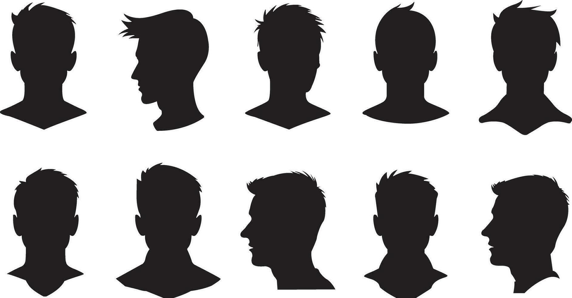 einstellen von männlich Gesicht Silhouetten. Mann Gesicht Silhouetten Satz. männlich Gesicht Symbole Satz. Vektor Illustration