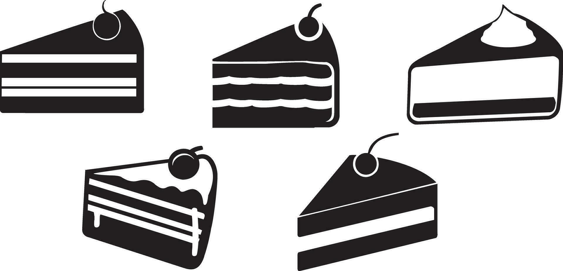 uppsättning av svart och vit kaka skivor. kaka skiva ikoner. kaka skiva silhuetter. skivor av kaka. vektor illustration