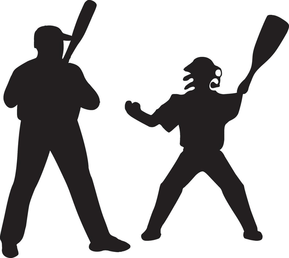 Baseball Teig Fänger und Schiedsrichter Silhouette Symbol. Vektor Illustration