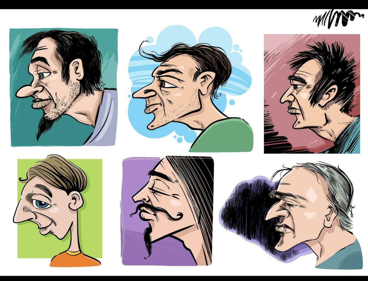 Menschen Karikaturen oder Porträts Profile Karikatur Abbildungen einstellen vektor