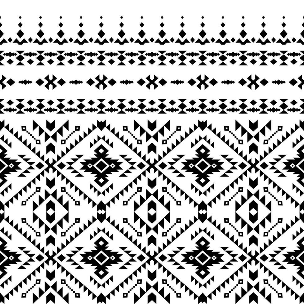 sömlös etnisk gräns mönster. inföding traditionell illustration. aztec stam- stil. svart och vit Färg. design för ridå, textil, omslag, tyg, kläder, lapptäcke, batik, textur, ikat. vektor