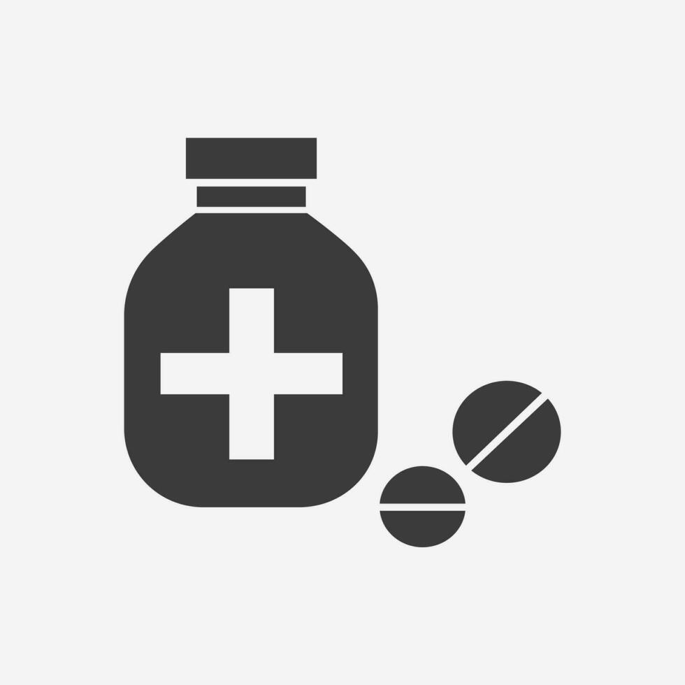 medizinisch Tabletten Flasche Symbol Vektor. Medizin, Pille, Arzneimittel, Kapsel, Apotheke, Medikament, Gesundheit, Behandlung, Rezept Symbol Zeichen vektor