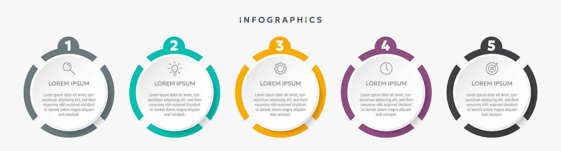 papper infographic mall med 5 cirkel alternativ för presentation och data visualisering. företag bearbeta diagram.diagram med fem steg till framgång.för innehåll, flödesschema, arbetsflöde. vektor
