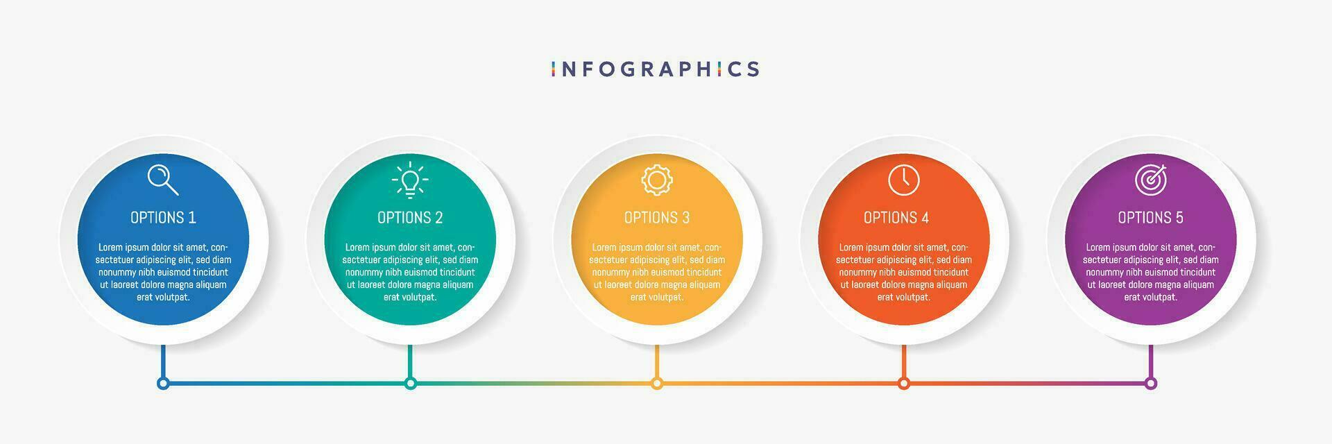 Papier Infografik Vorlage mit 5 Kreis Optionen zum Präsentation und Daten Visualisierung. Geschäft Prozess Diagramm.Diagramm mit fünf Schritte zu Erfolg.für Inhalt, Flussdiagramm, Arbeitsablauf. vektor