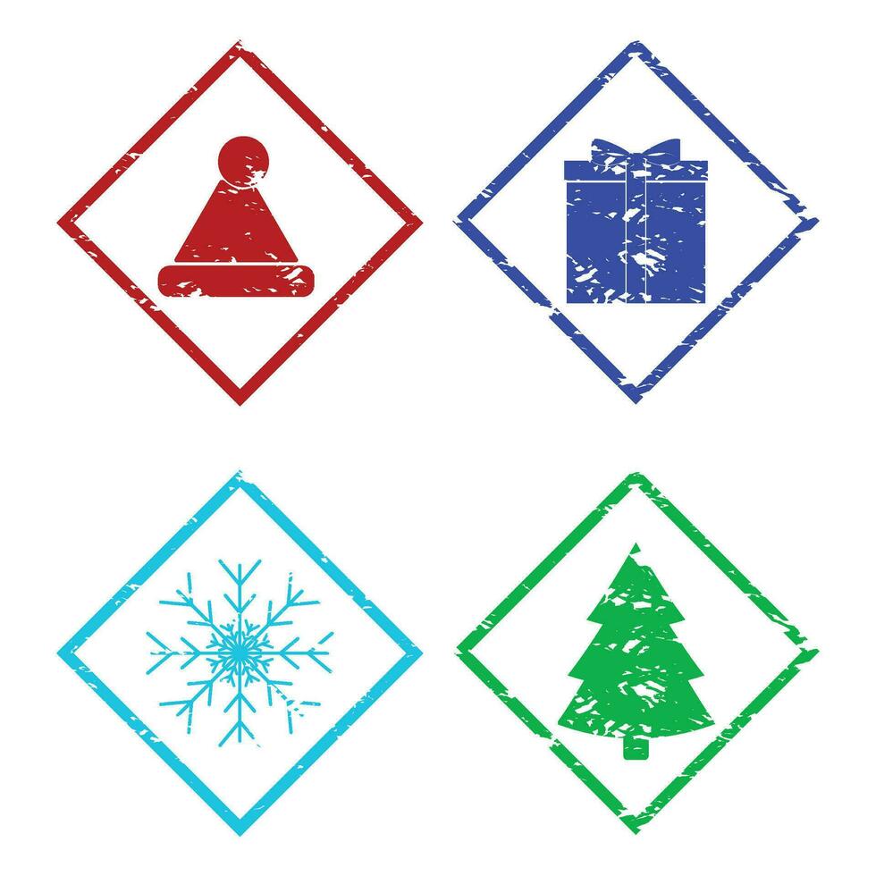 jul sudd stämpel element uppsättning isolerat på vit. vektor santa claus hatt och presentlåda avtryck, snöflinga och träd xmas illustration