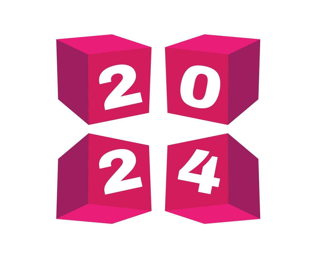 2024 Lycklig ny år abstrakt rosa och vit grafisk design vektor logotyp symbol illustration