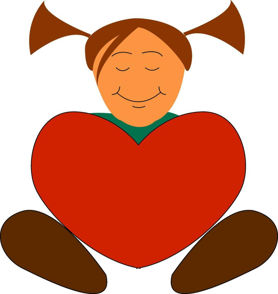 en liten flicka innehar en stor rödfärgad hjärta vektor eller Färg illustration