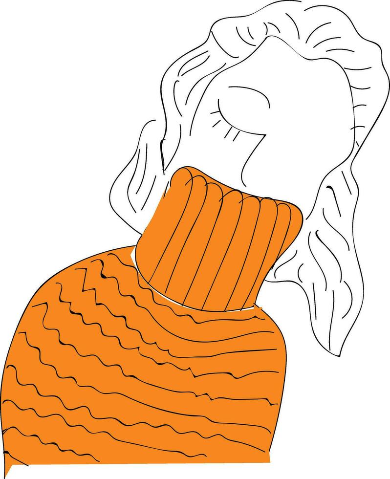 ein süß wenig Karikatur Mädchen im ihr Orange Sweatshirt Winter Kleider Vektor oder Farbe Illustration