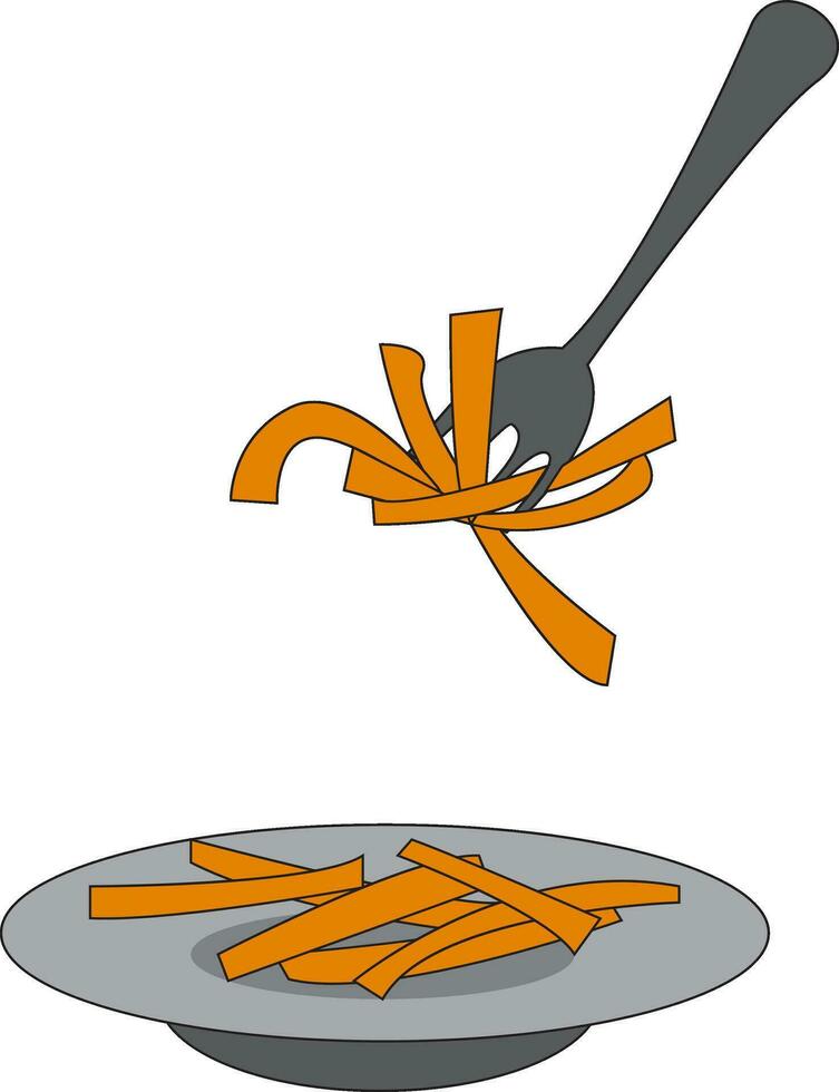 franska frites på en tallrik och på en gaffel vektor illustration på vit bakgrund