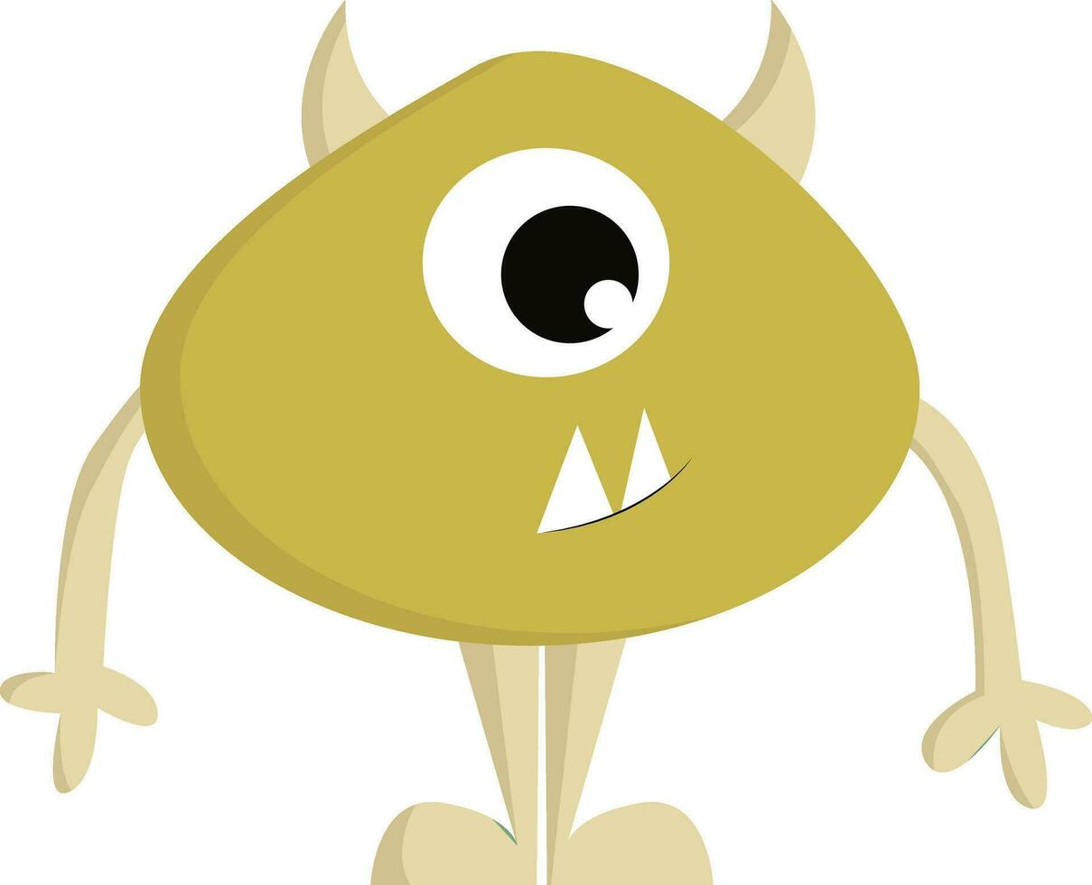 gul monster med ett öga och horn vektor illustration på vit bakgrund