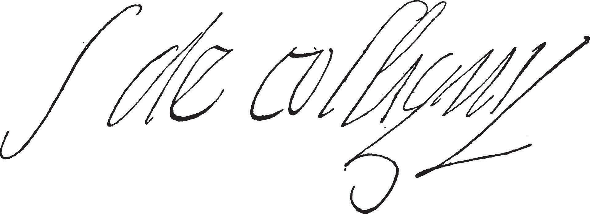 Unterschrift von Gaspard de Coligny, Herr und Admiral von Frankreich 1517-1562, Jahrgang Gravur. vektor