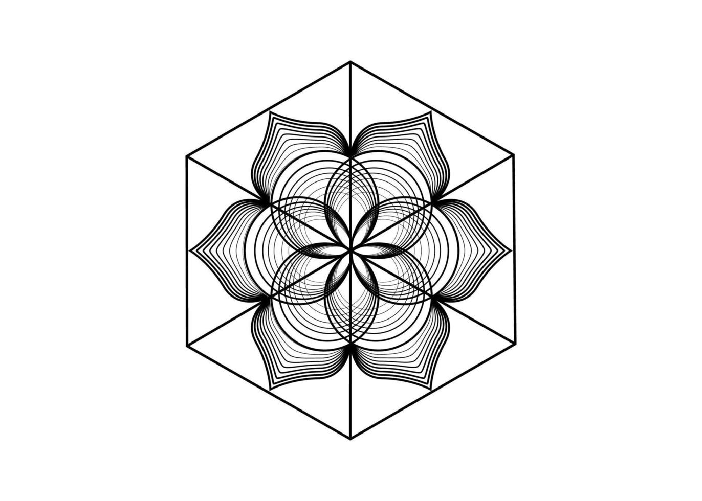 livets frö symbol helig geometri. logotyp ikon geometrisk mystisk mandala av alkemi esoterisk blomma av liv. vektor svarta linjer, yantra, chakra eller lotus gudomlig meditativ amulett isolerad på vitt