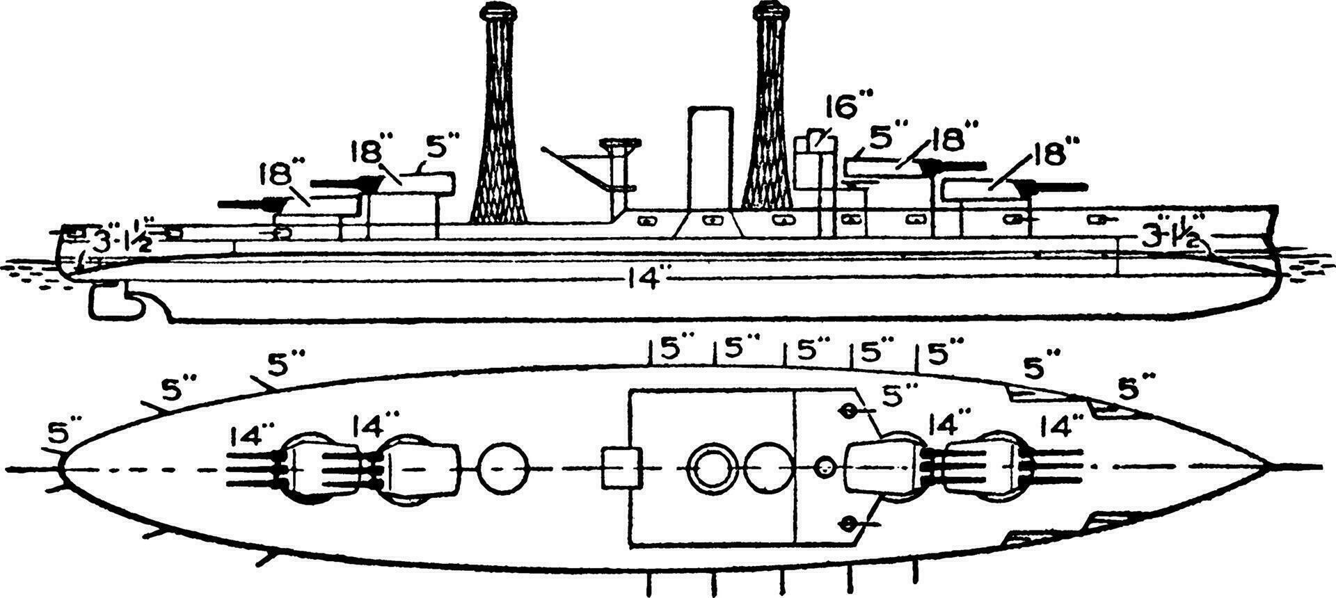 vereinigt Zustände Marine Arizona Schlachtschiff, Jahrgang Illustration. vektor