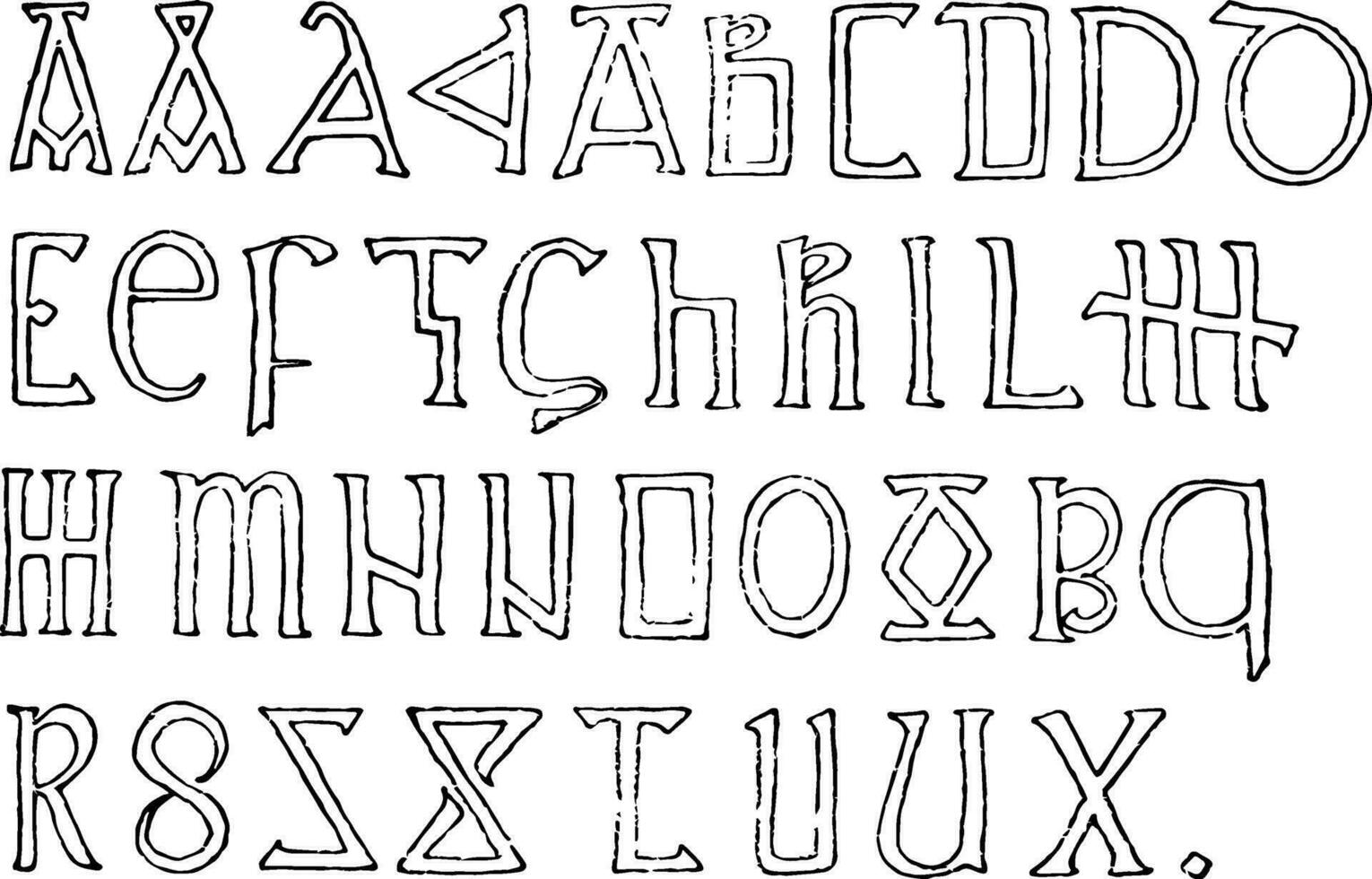 romanesque alfabet, årgång illustration. vektor