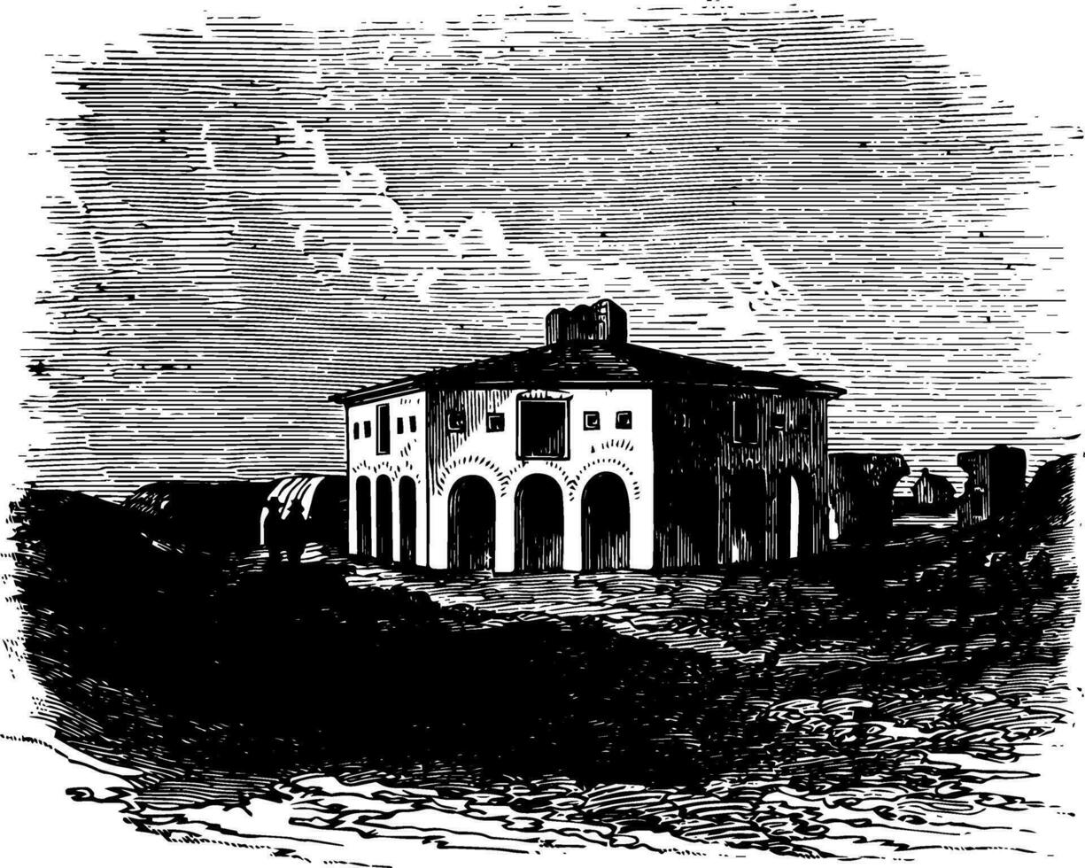 das Blockhaus im Kranich Insel, 1813 Jahrgang Illustration vektor