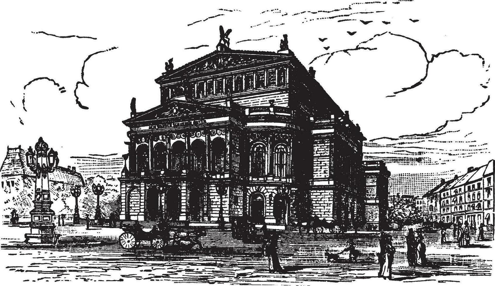 Oper Haus im Frankfurt, Jahrgang Illustration. vektor