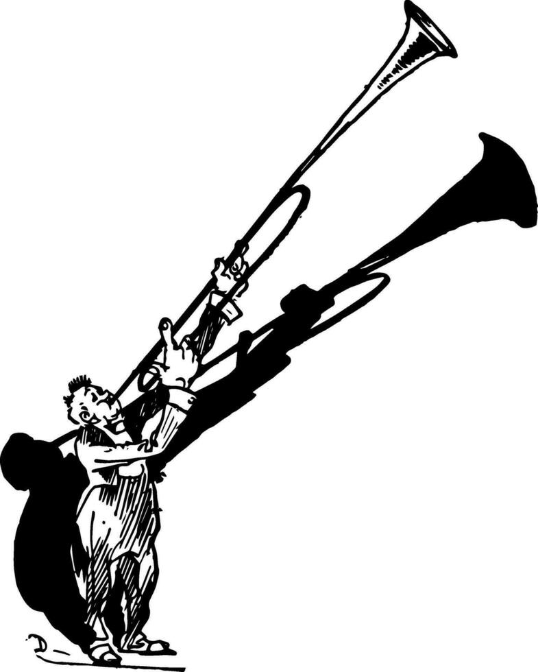 man spelar trombon, årgång illustration. vektor