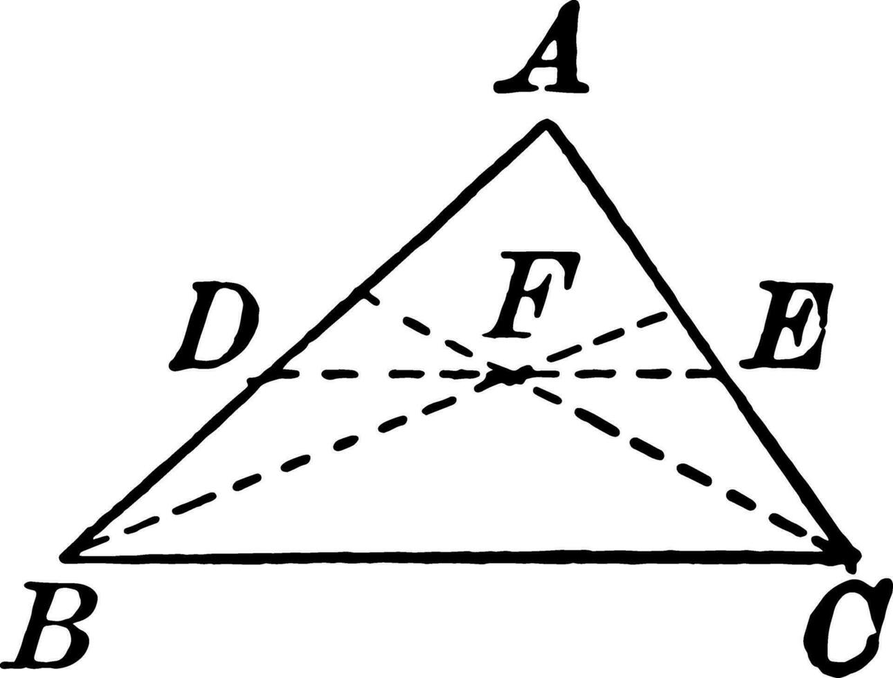 triangel med linje parallell till bas och två korsande rader årgång illustration. vektor